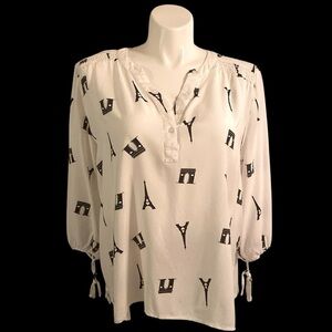 Como Black Women's Blouse White And Black Paris Plus Size 2X 3/4 Inch Sleeves